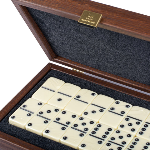 DOMINO SET in Brown Leather Ostrich tote wooden case