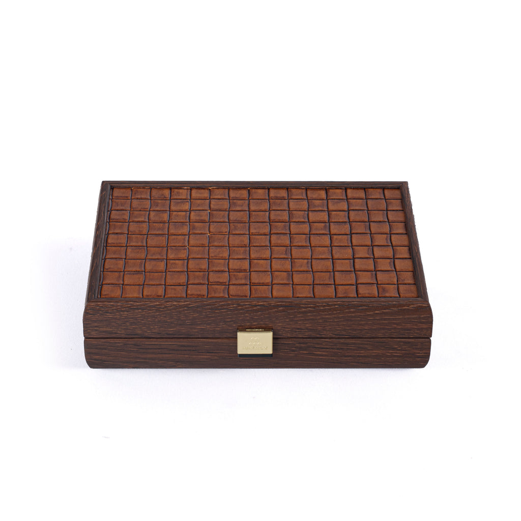 DOMINO SET in Brown Leather Knitted wooden case - MANOPOULOS Chess ...
