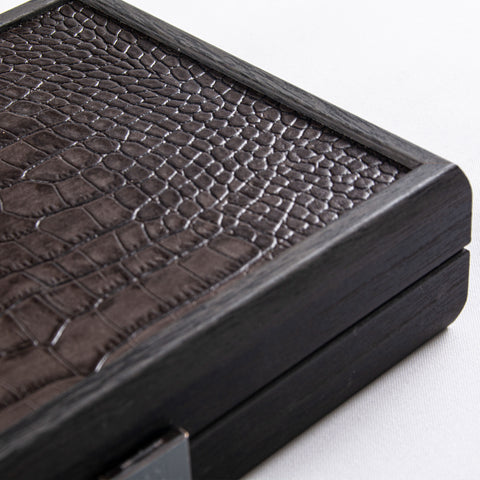 DOMINO SET in Dark grey Leather Croc tote wooden case