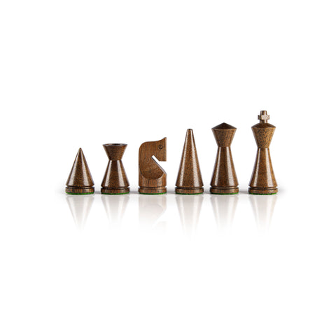 MODERN STYLE WOODEN CHESSMEN IN NATURAL BROWN & IVORY - King's Height 7.6cm