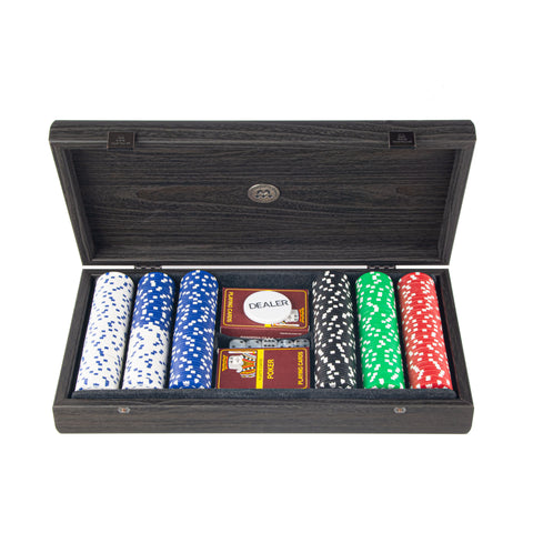POKER SET in Black Wooden case with Black Leatherette Top