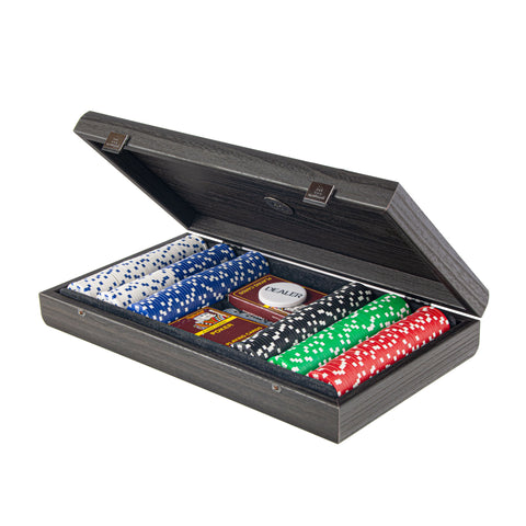 POKER SET in Black Wooden case with Black Leatherette Top