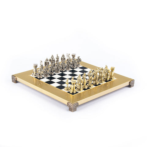 SPARTAN WARRIOR CHESS SET with gold/silver chessmen and bronze chessboard 28 x 28cm (Small)
