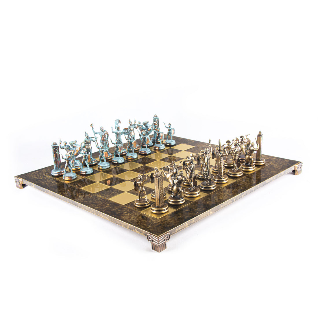 Luxury Handcrafted Greek Mythology Chess Set – Blue & Bronze (Extra Large) by MANOPOULOS Chess & Backgammon, featuring artisan-made pieces with traditional Greek craftsmanship and timeless design.