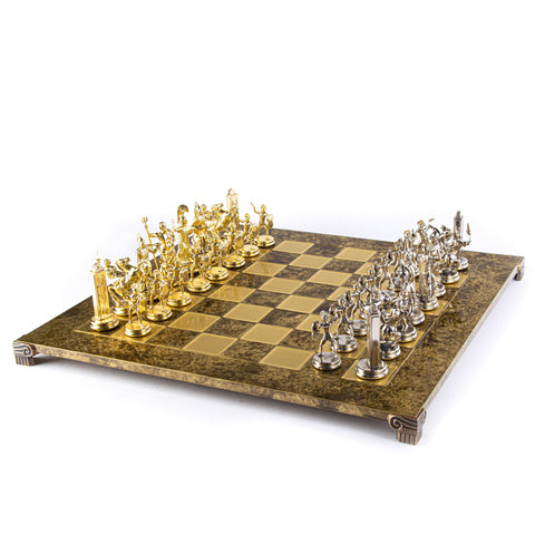 GREEK MYTHOLOGY CHESS SET with gold/silver chessmen and bronze chessboard 54 x 54cm (Extra Large)