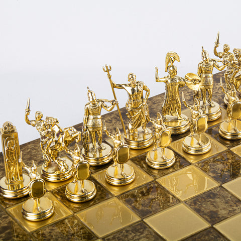 GREEK MYTHOLOGY CHESS SET with gold/silver chessmen and bronze chessboard 54 x 54cm (Extra Large)