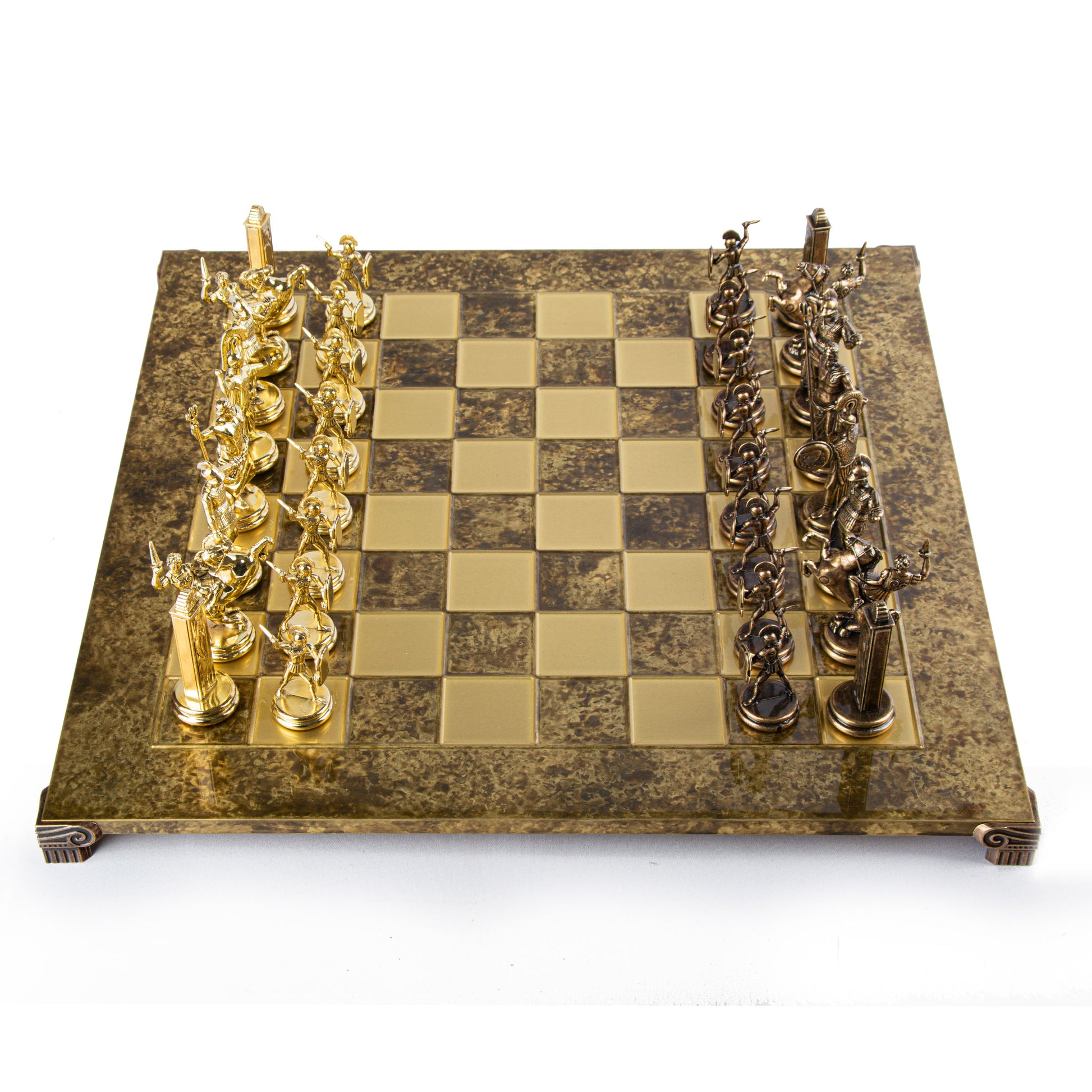 Handcrafted Greek Mythology Chess Set - Gold/Brown Chessmen and Bronze Chessboard (Extra Large)