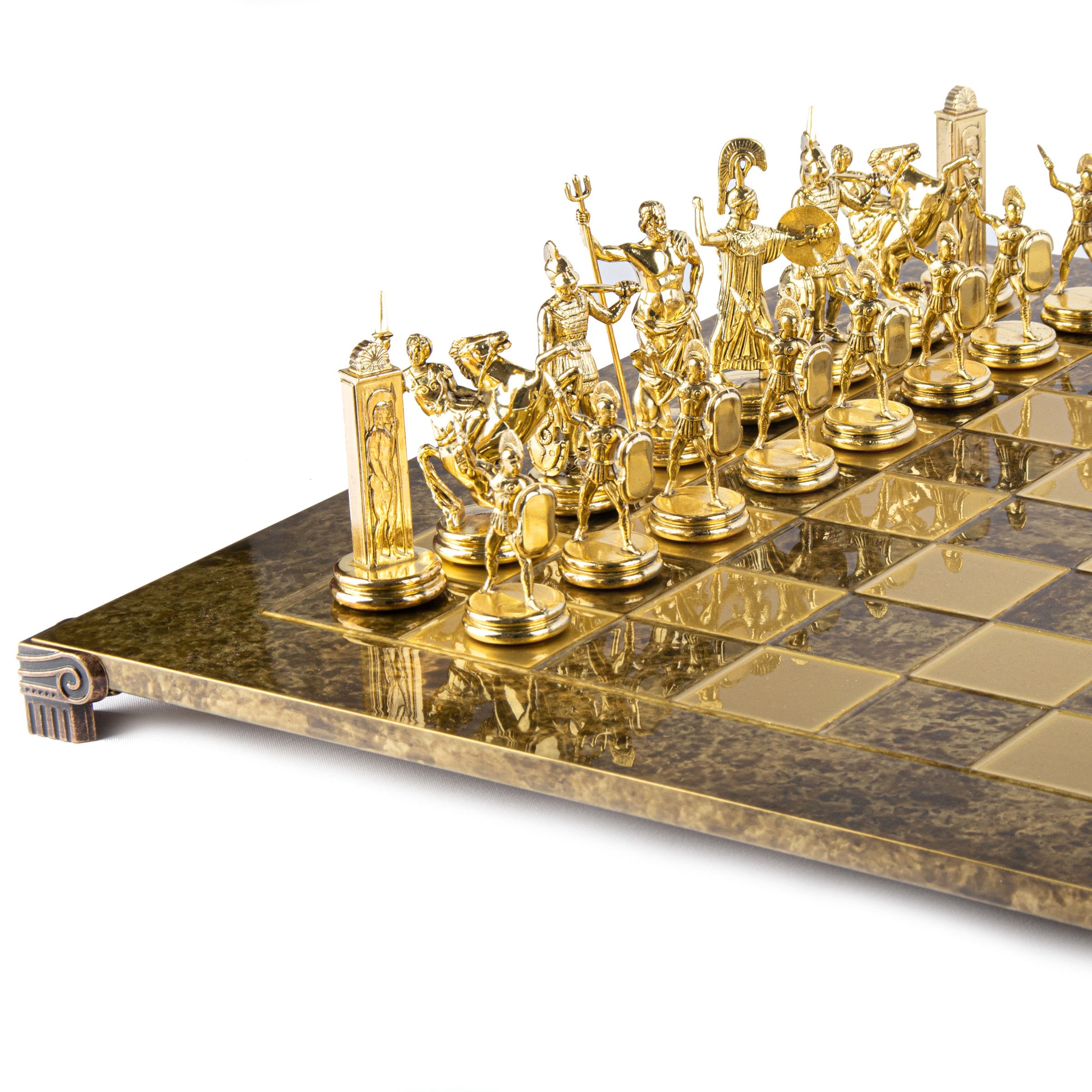 Handcrafted Greek Mythology Chess Set - Gold/Brown Chessmen and Bronze Chessboard (Extra Large)