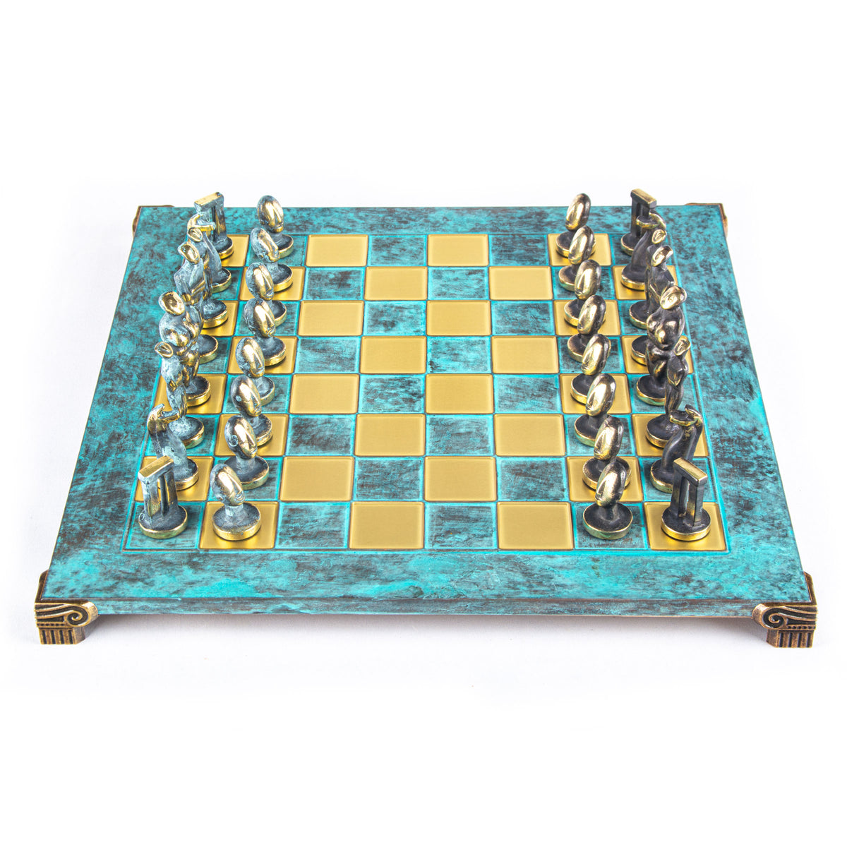 Handcrafted Cycladic Brass Chess Set - Large Blue & Brown – MANOPOULOS ...