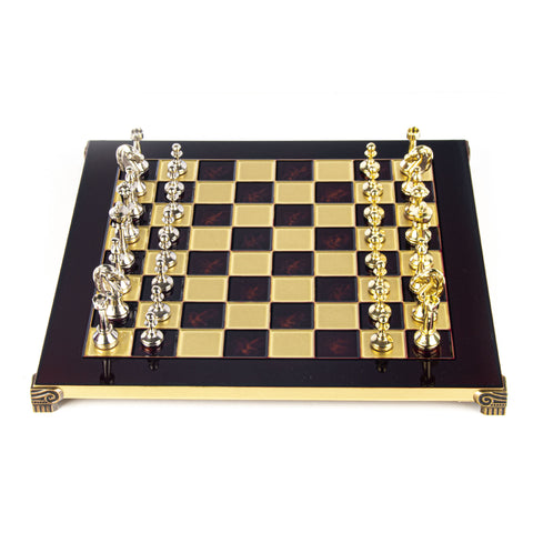 CLASSIC METAL STAUNTON CHESS SET with gold/silver chessmen and bronze chessboard 36 x 36cm (Medium)