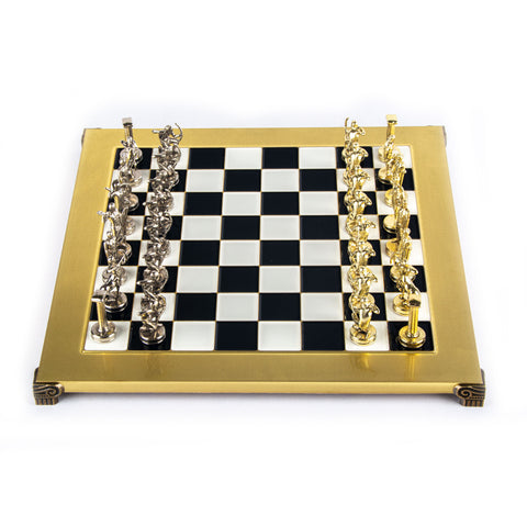 LABOURS OF HERCULES CHESS SET with gold/silver chessmen and bronze chessboard 36 x 36cm (Medium)