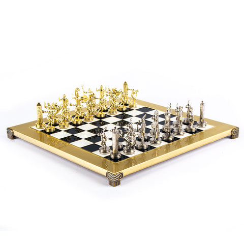 DISCUS THROWER CHESS SET with gold/silver chessmen and bronze chessboard 36 x 36cm (Medium)