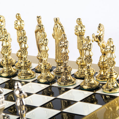 RENAISSANCE CHESS SET with gold/silver chessmen and bronze chessboard 36 x 36cm (Medium)