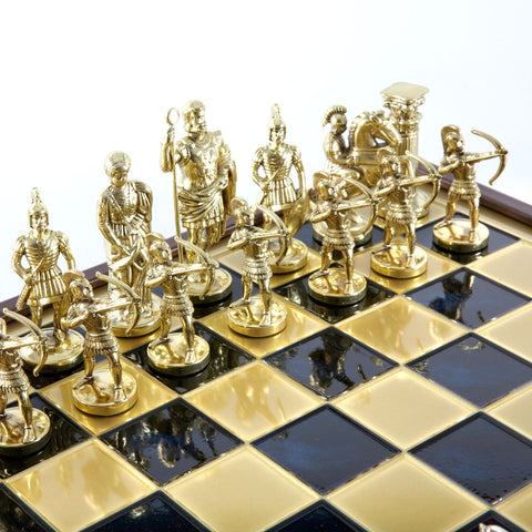 ARCHERS CHESS SET in wooden box with gold/silver chessmen and bronze chessboard (Large)
