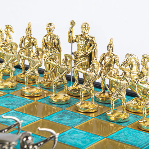 ARCHERS CHESS SET in wooden box with gold/silver chessmen and bronze chessboard (Large)