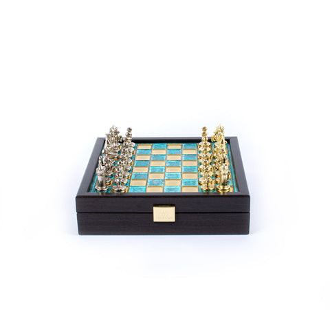 BYZANTINE EMPIRE CHESS SET In Wooden Box With Storage with gold/silver chessmen and bronze chessboard 20 x 20cm (Extra Small)