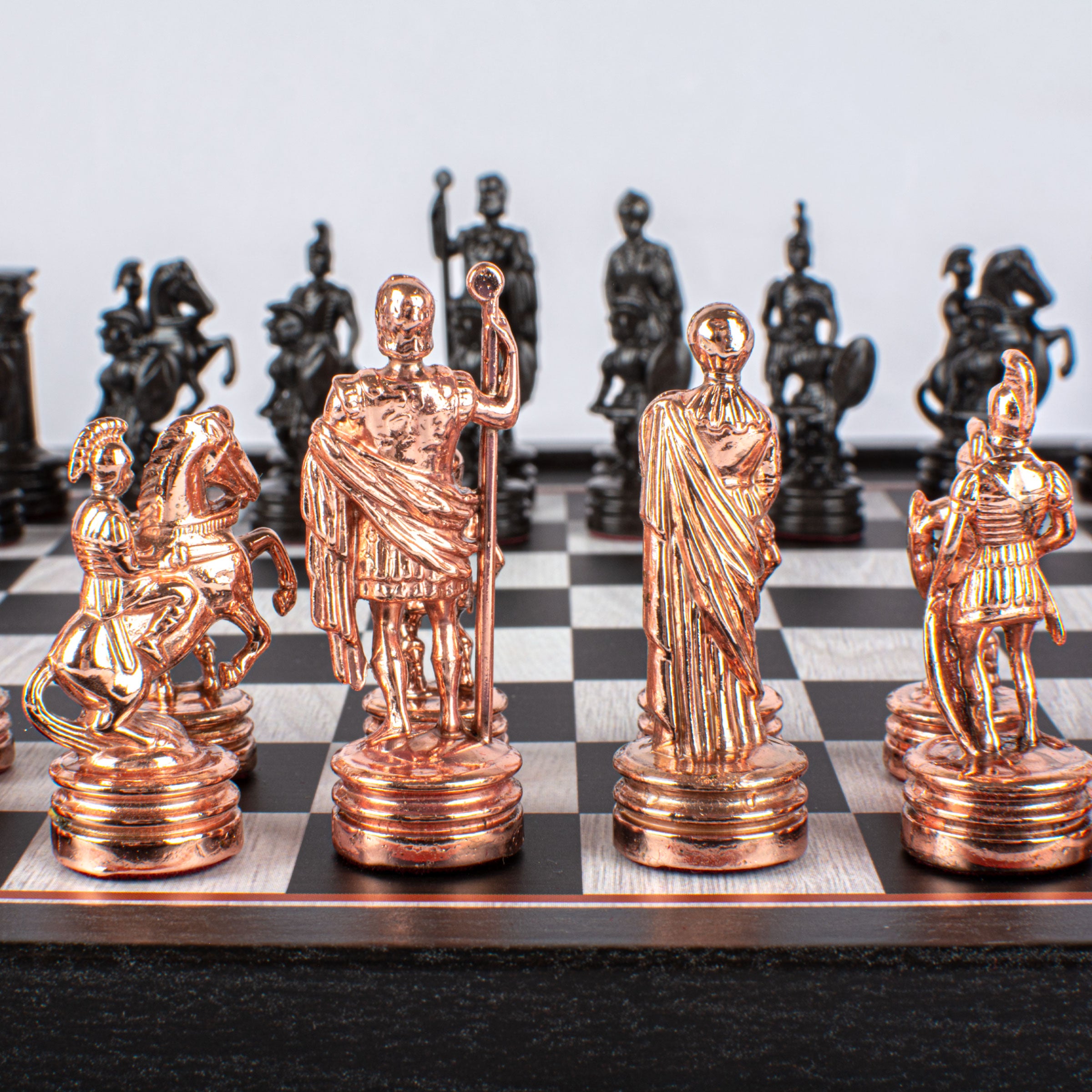 Handcrafted Greek Roman Chess Set - Black & Copper (Small