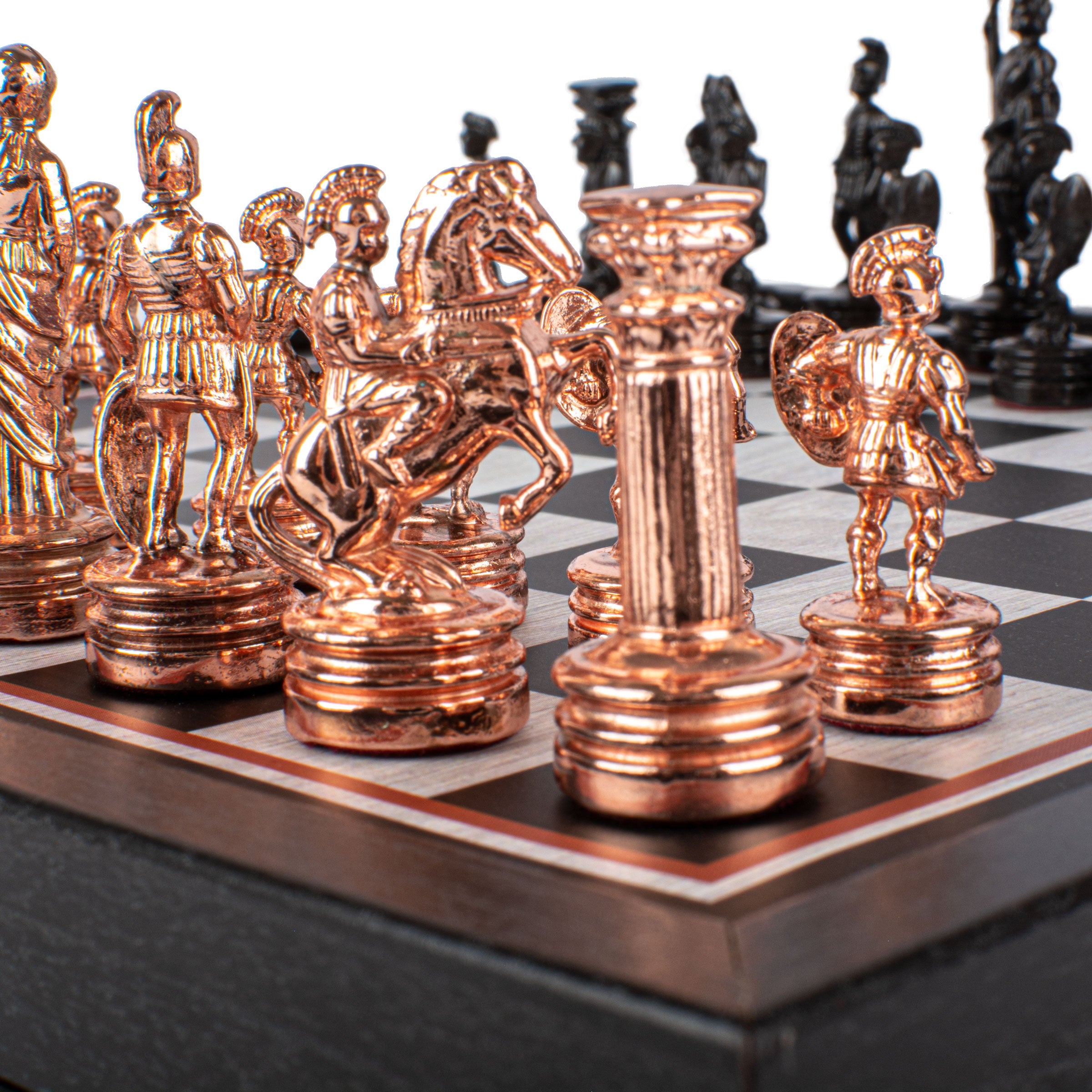 Handcrafted Greek Roman Chess Set - Black & Copper (Small