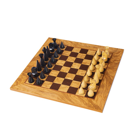 OLIVE BURL Chess set 40x40cm (Medium) with Modern Style Chessmen 7.6cm King