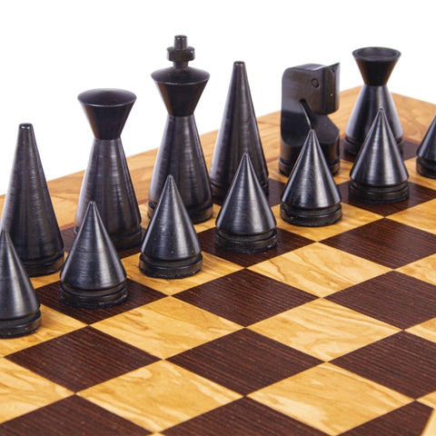 OLIVE BURL Chess set 40x40cm (Medium) with Modern Style Chessmen 7.6cm King