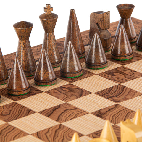WALNUT BURL Chess set 40x40cm (Medium) with Modern Style Chessmen 7.6cm King