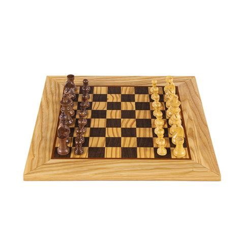 OLIVE BURL Chess set 40x40cm (Medium) with Staunton Chessmen 7,7cm King