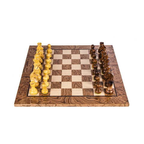 WALNUT BURL Chess set 40x40cm (Medium) with Staunton Chessmen 7,7cm King