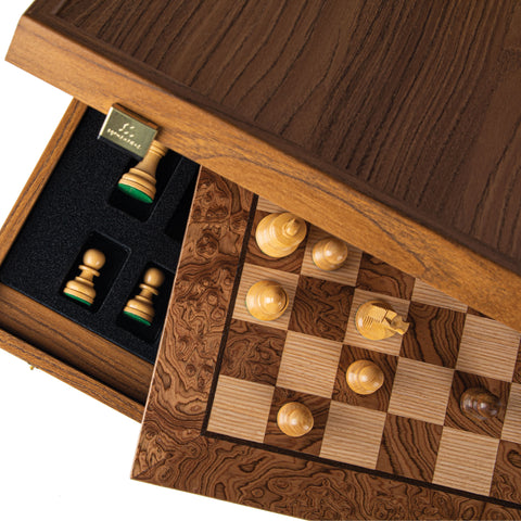 WALNUT BURL Chess set 40x40cm (Medium) with Staunton Chessmen 7,7cm King