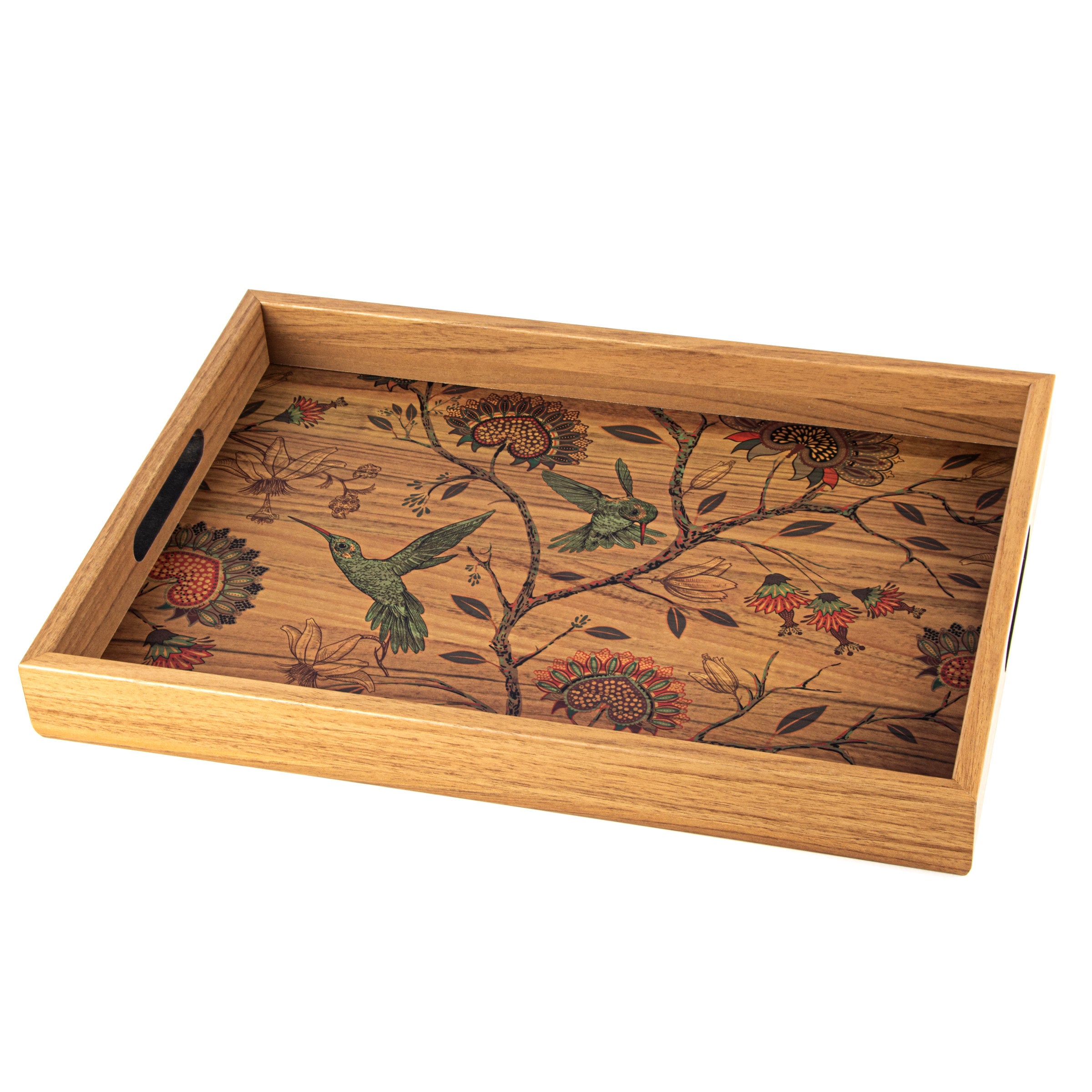 Handcrafted Wooden Tray with Birds Design - Elegant Artistic Home