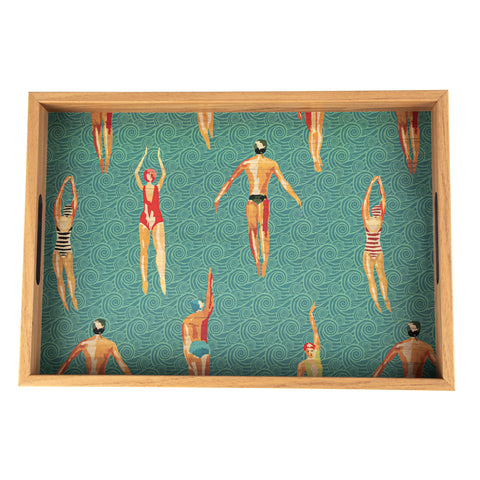 WOODEN TRAY with printed design - SWIMMERS
