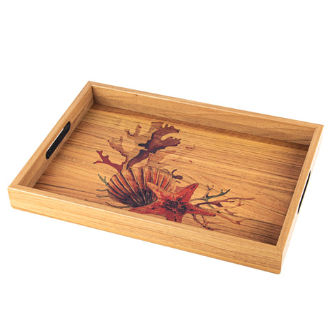 WOODEN TRAY with printed design - SEA SHELL
