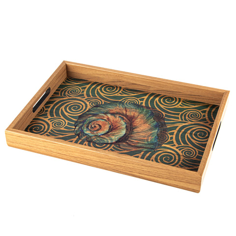 WOODEN TRAY with printed design - OCEAN