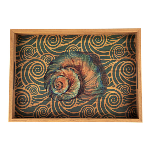 WOODEN TRAY with printed design - OCEAN