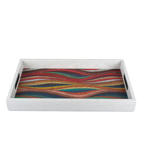 WOODEN TRAY with printed design - COLOURFUL WAVES