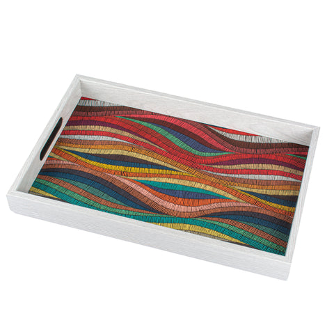 WOODEN TRAY with printed design - COLOURFUL WAVES