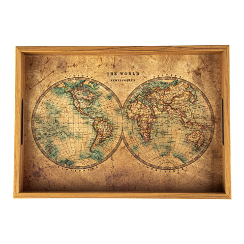 WOODEN TRAY with printed design - MAP