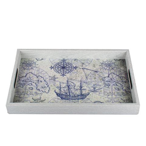 WOODEN TRAY with printed design - NAUTICAL