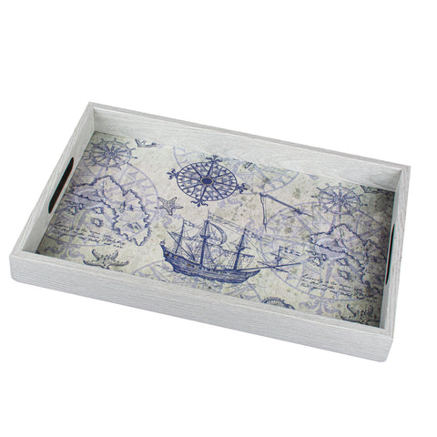 WOODEN TRAY with printed design - NAUTICAL