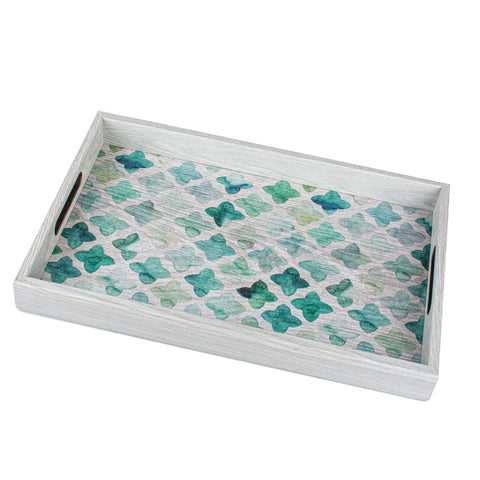 WOODEN TRAY with printed design - GREEN MOSAIC