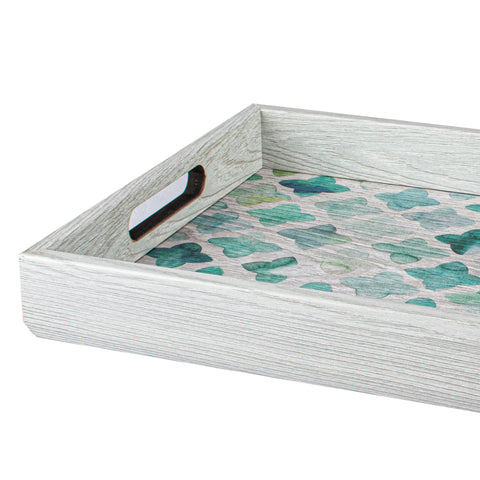 WOODEN TRAY with printed design - GREEN MOSAIC