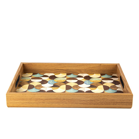 WOODEN TRAY with printed design - ART DECO TURQUOISE