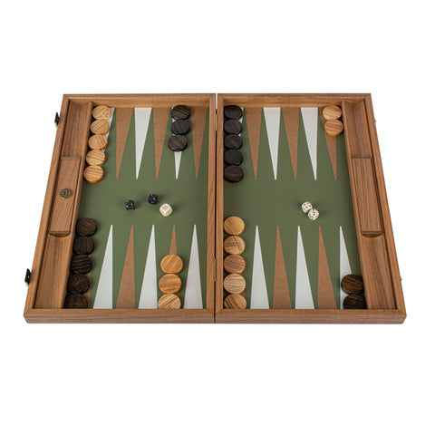 KNITTED LEATHER IN OLIVE GREEN COLOUR Backgammon