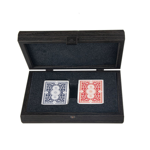 PLASTIC COATED PLAYING CARDS in Dark Grey colour Leatherette wooden case