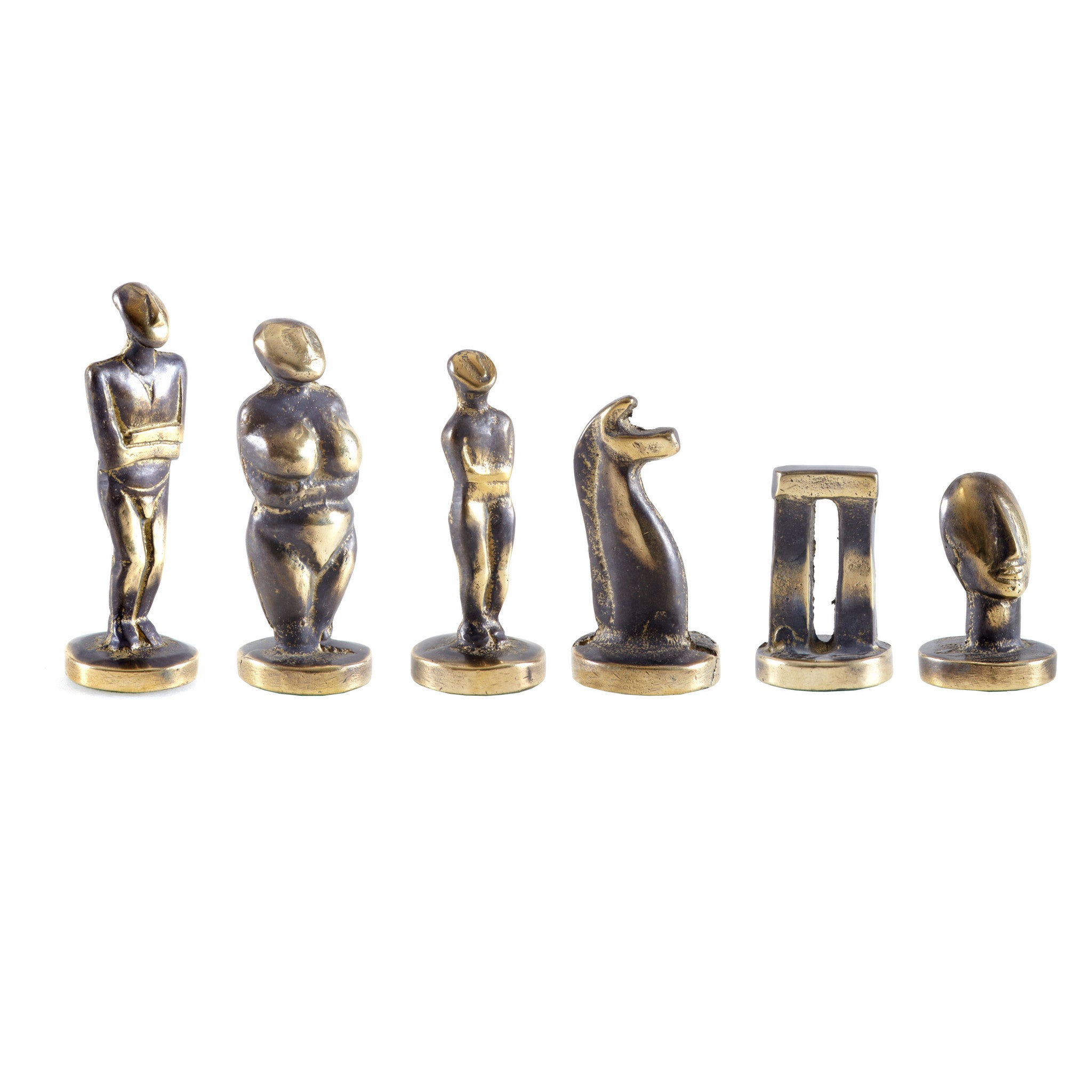 Handcrafted Metallic Chessmen Set: Cycladic Art, Blue & Bronze XL