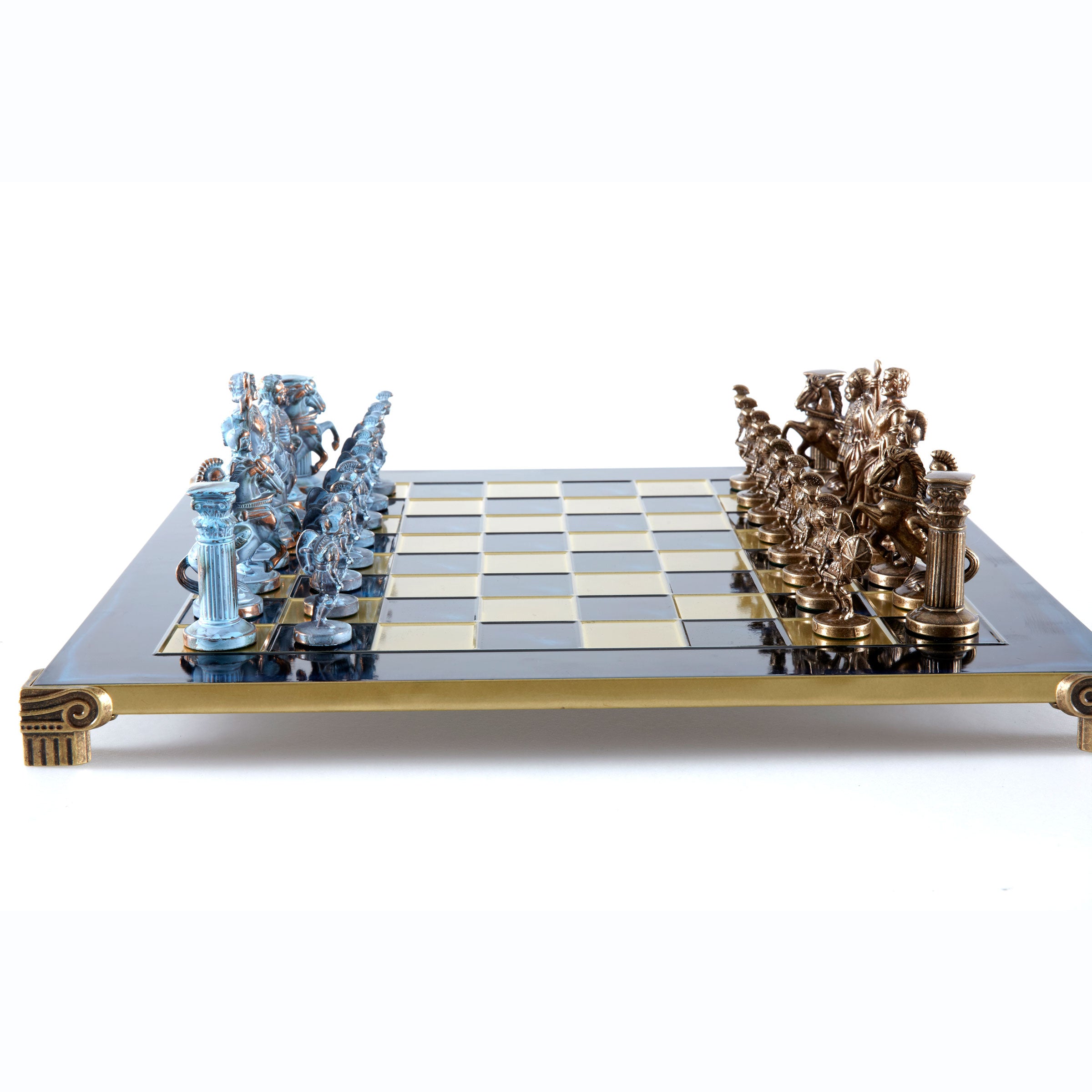 Handcrafted Greek Roman Chess Set - Blue & Bronze (Large