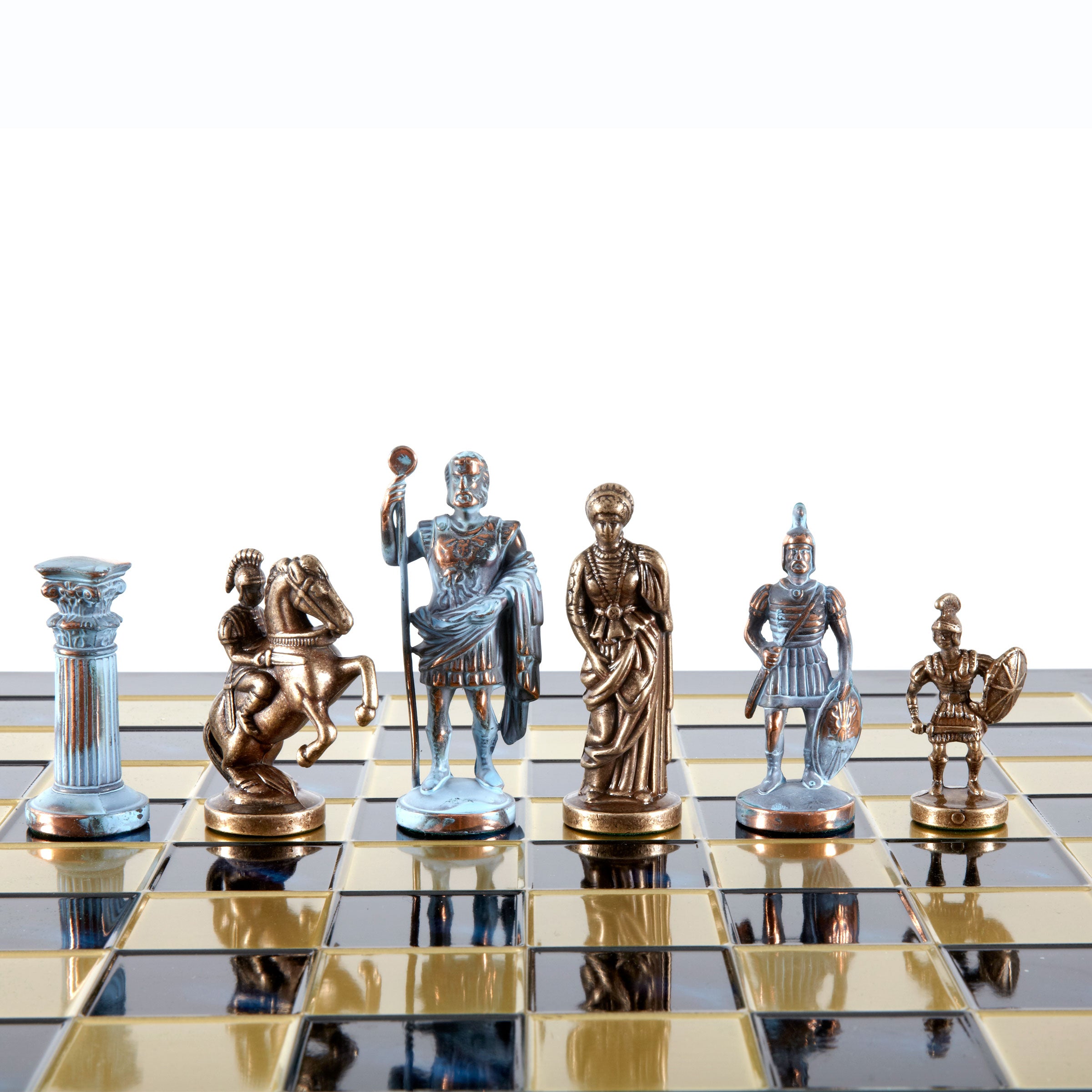 Handcrafted Greek Roman Chess Set - Blue & Bronze (Large