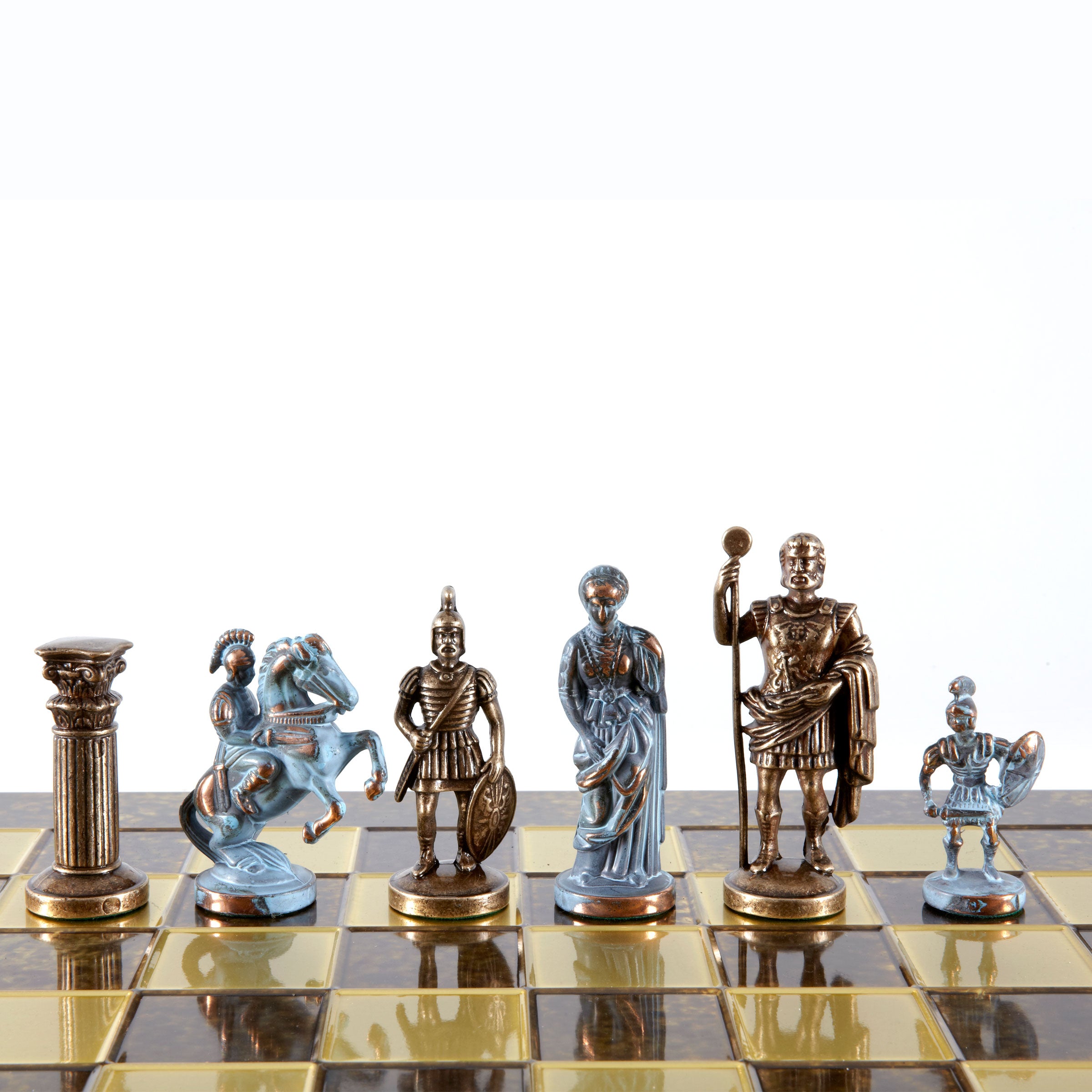 Handcrafted Greek Roman Chess Set - Blue & Bronze (Large