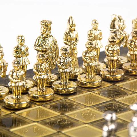 BYZANTINE EMPIRE CHESS SET with gold/silver chessmen and bronze chessboard 20 x 20cm (Extra Small)