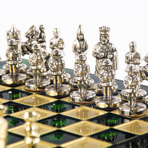 BYZANTINE EMPIRE CHESS SET with gold/silver chessmen and bronze chessboard 20 x 20cm (Extra Small)