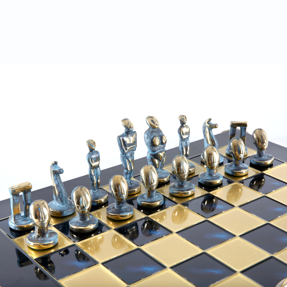 Handcrafted Cycladic Brass Chess Set - Large Blue & Brown – MANOPOULOS ...